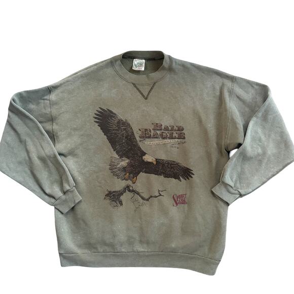 Vtg 1990s Flying Bald Eagle Green Crewneck Sweatshirt Wildlife Nature Size L - Picture 1 of 5